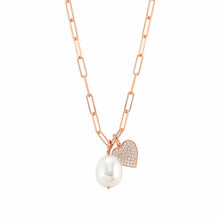 Load image into Gallery viewer, WHITE DREAM WHITE BAROQUE PEARL &amp; ROSE GOLD CHAIN NECKLACE 148703/022 WITH CZ HEART
