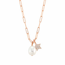 Load image into Gallery viewer, WHITE DREAM WHITE BAROQUE PEARL &amp; ROSE GOLD CHAIN NECKLACE 148703/023 WITH CZ STAR
