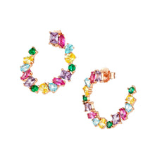 Load image into Gallery viewer, COLOUR WAVE EARRINGS 149803/026 ROSE GOLD RAINBOW CIRCLE CZ
