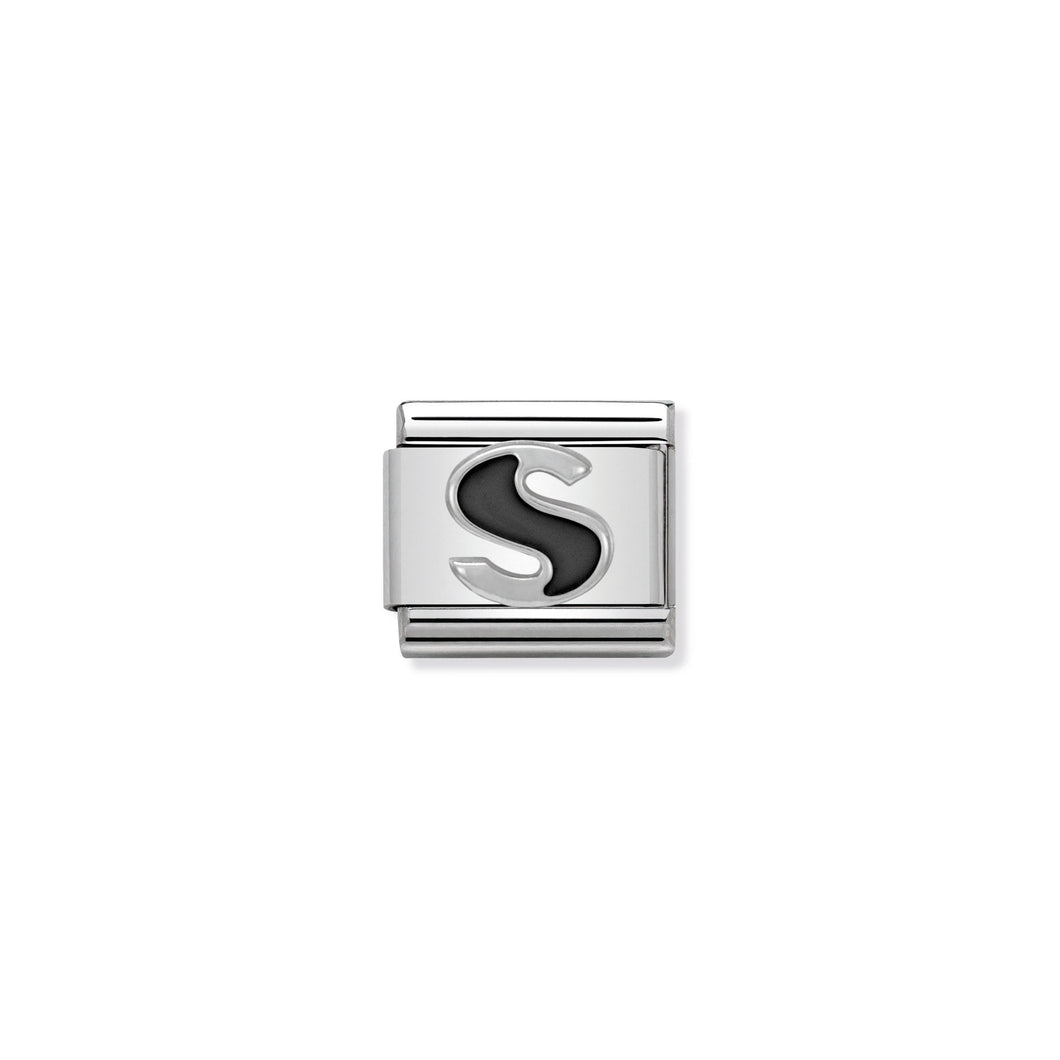 COMPOSABLE CLASSIC LINK 330201/19 BLACK LETTER S IN 925 SILVER