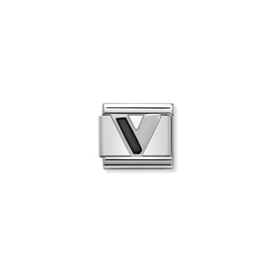 COMPOSABLE CLASSIC LINK 330201/22 BLACK LETTER V IN 925 SILVER