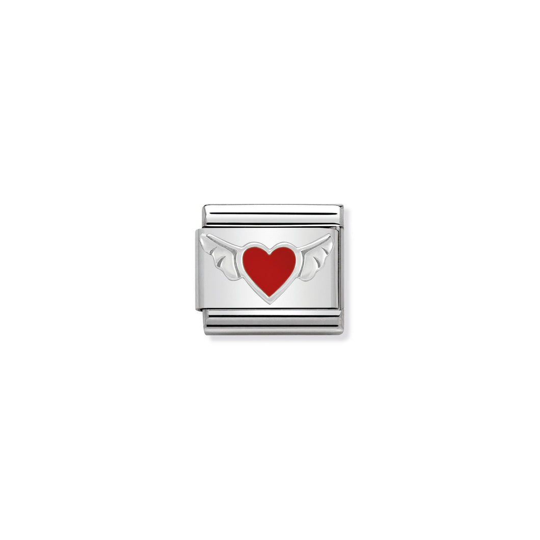 COMPOSABLE CLASSIC LINK 330202/01 HEART WITH WINGS IN ENAMEL & 925 SILVER