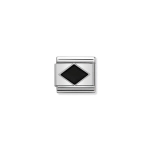 COMPOSABLE CLASSIC LINK 330202/10 BLACK RHOMBUS IN ENAMEL & 925 SILVER