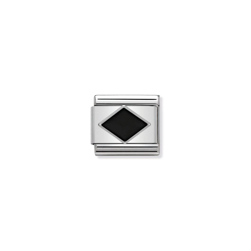 COMPOSABLE CLASSIC LINK 330202/10 BLACK RHOMBUS IN ENAMEL & 925 SILVER