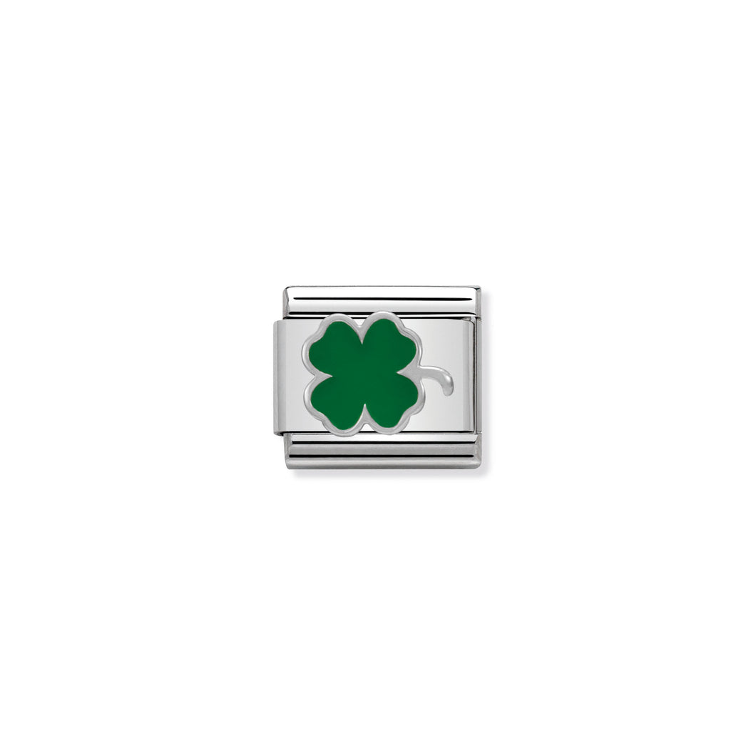 COMPOSABLE CLASSIC LINK 330202/12 GREEN CLOVER IN ENAMEL & 925 SILVER