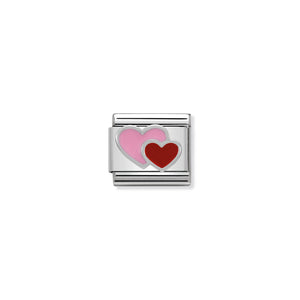 COMPOSABLE CLASSIC LINK 330202/16 PINK AND RED DOUBLE HEART IN ENAMEL & 925 SILVER
