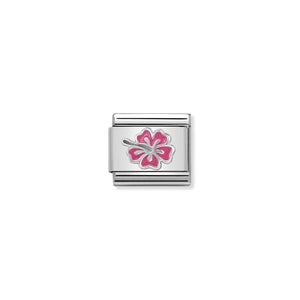 COMPOSABLE CLASSIC LINK 330202/24 PINK HIBISCUS IN ENAMEL & 925 SILVER
