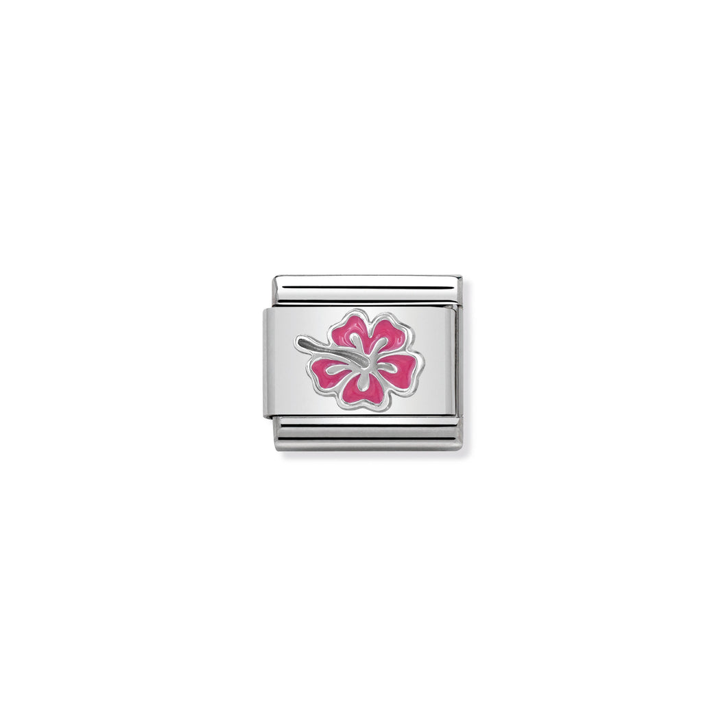 COMPOSABLE CLASSIC LINK 330202/24 PINK HIBISCUS IN ENAMEL & 925 SILVER