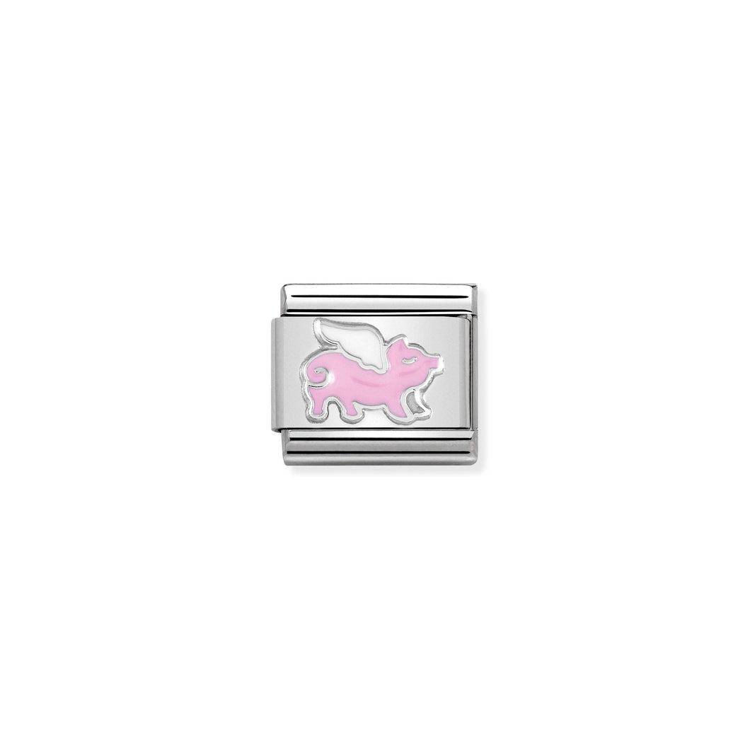 COMPOSABLE CLASSIC LINK 330204/17 PIG WITH WINGS IN ENAMEL & 925 SILVER