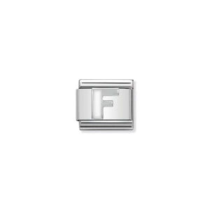 COMPOSABLE CLASSIC LINK 330205/06 WHITE LETTER F IN ENAMEL & 925 SILVER