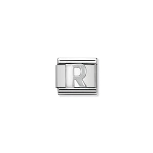 COMPOSABLE CLASSIC LINK 330205/18 WHITE LETTER R IN ENAMEL & 925 SILVER