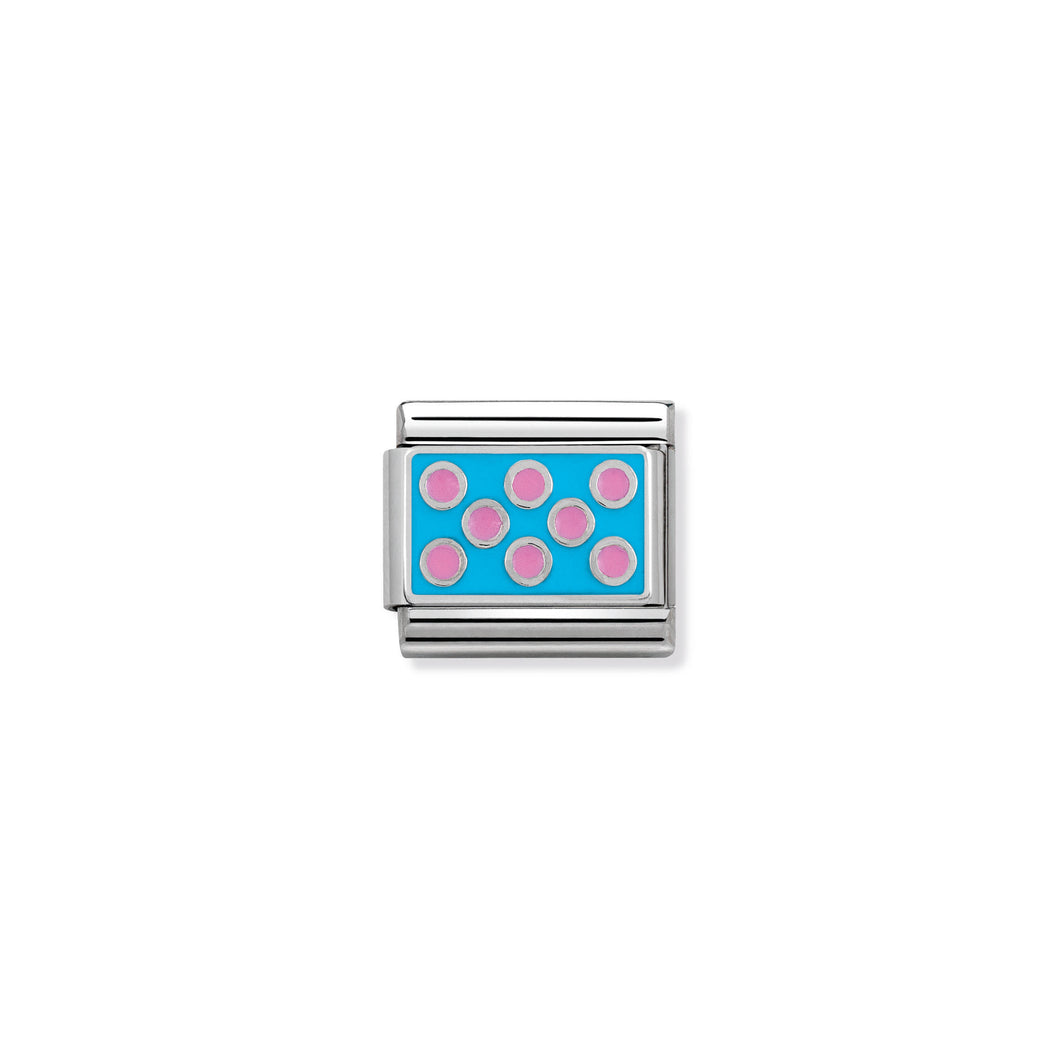COMPOSABLE CLASSIC LINK 330206/08 PINK DOTS BLUE BACKGROUND IN ENAMEL & 925 SILVER