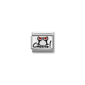 COMPOSABLE CLASSIC LINK 330208/07 CHEERS WITH GLASSES IN ENAMEL & 925 SILVER