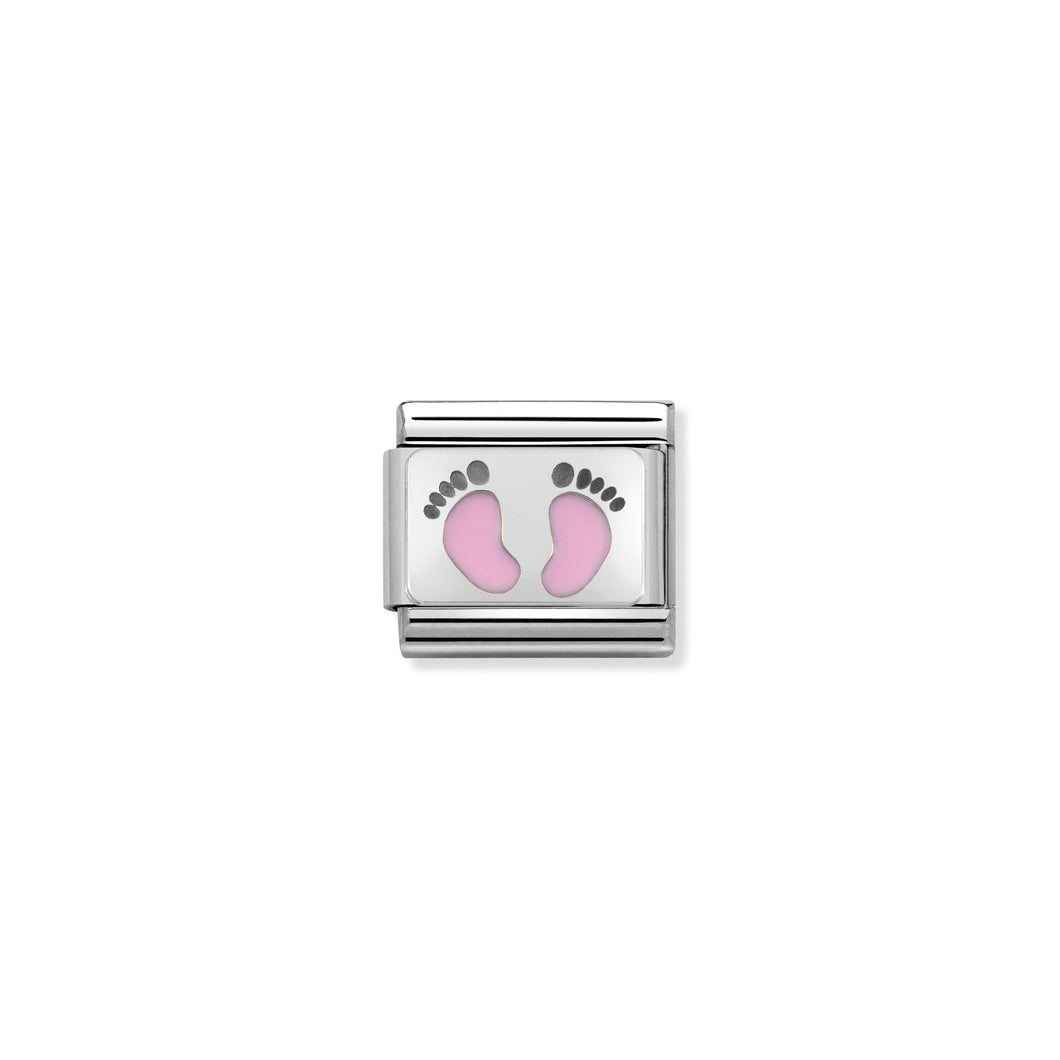 COMPOSABLE CLASSIC LINK 330208/14 PINK FOOTPRINTS IN ENAMEL & 925 SILVER