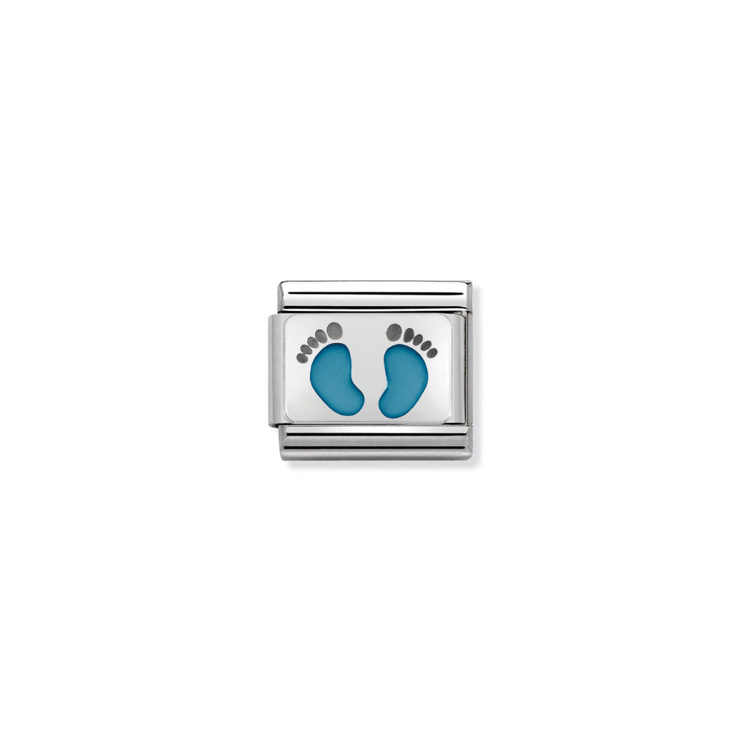 COMPOSABLE CLASSIC LINK 330208/15 LIGHT BLUE FOOTPRINTS IN ENAMEL & 925 SILVER