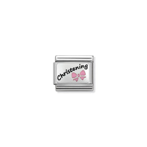 COMPOSABLE CLASSIC LINK 330208/17 PINK CHRISTENING IN ENAMEL & 925 SILVER