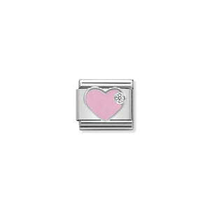 COMPOSABLE CLASSIC LINK 330305/02 PINK HEART WITH CZ & ENAMEL IN 925 SILVER