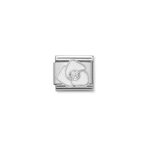 COMPOSABLE CLASSIC LINK 330305/06 WHITE ROSE WITH CZ & ENAMEL IN 925 SILVER