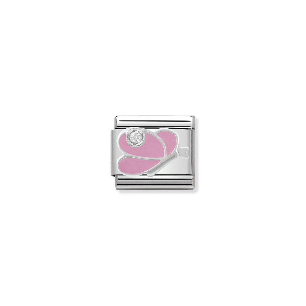 COMPOSABLE CLASSIC LINK 330305/07 PINK BUTTERFLY WITH CZ & ENAMEL IN 925 SILVER