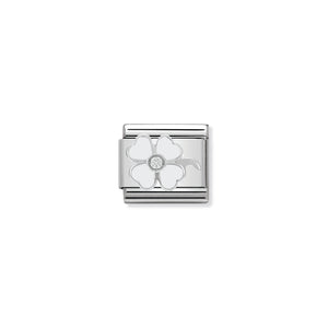 COMPOSABLE CLASSIC LINK 330305/14 WHITE CLOVER WITH CZ & ENAMEL IN 925 SILVER