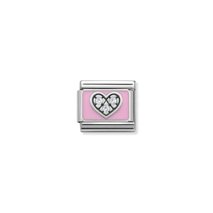 COMPOSABLE CLASSIC LINK 330306/06 PINK HEART WITH CZ & ENAMEL IN 925 SILVER