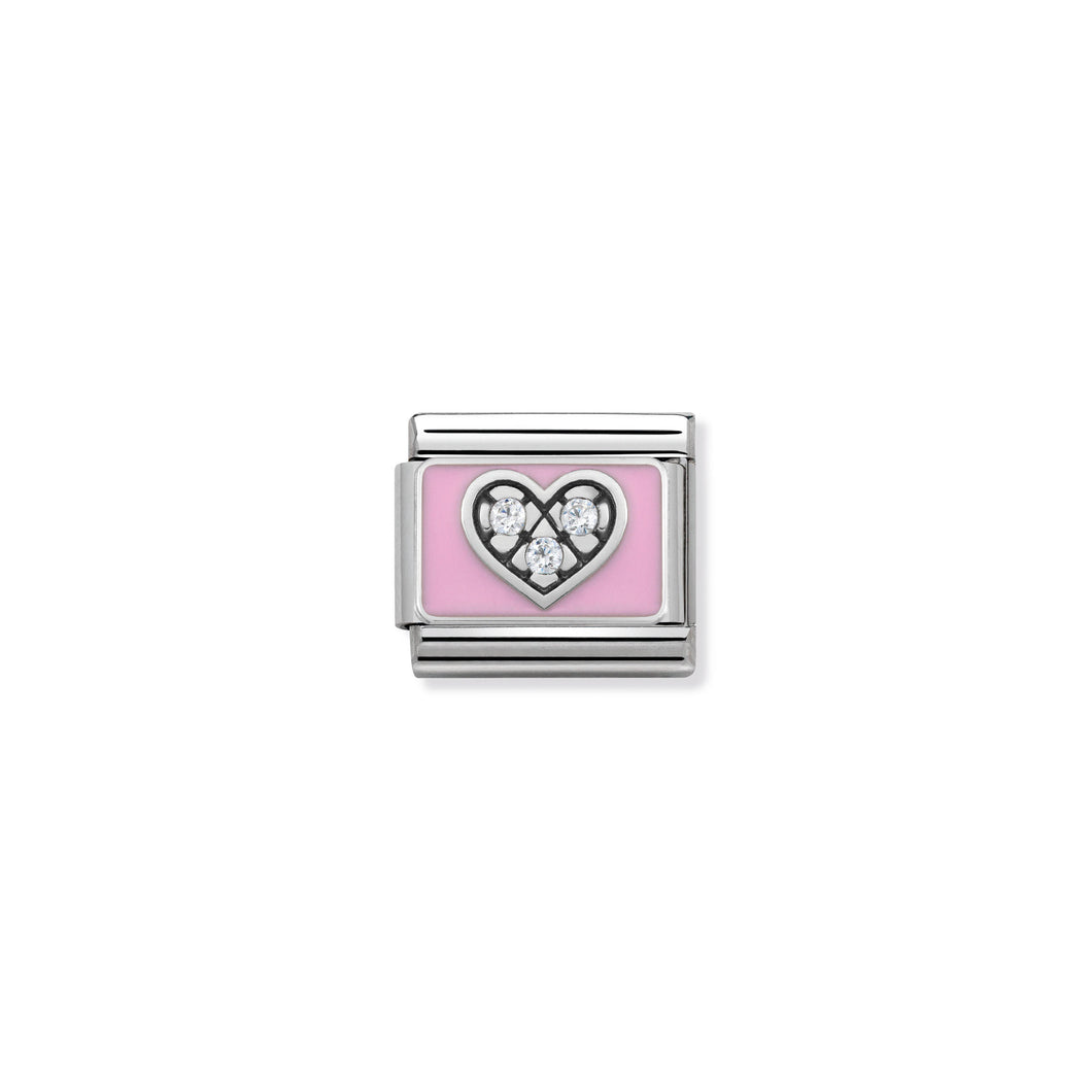 COMPOSABLE CLASSIC LINK 330306/06 PINK HEART WITH CZ & ENAMEL IN 925 SILVER