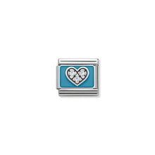 Load image into Gallery viewer, COMPOSABLE CLASSIC LINK 330306/07 LIGHT BLUE HEART WITH CZ &amp; ENAMEL IN 925 SILVER
