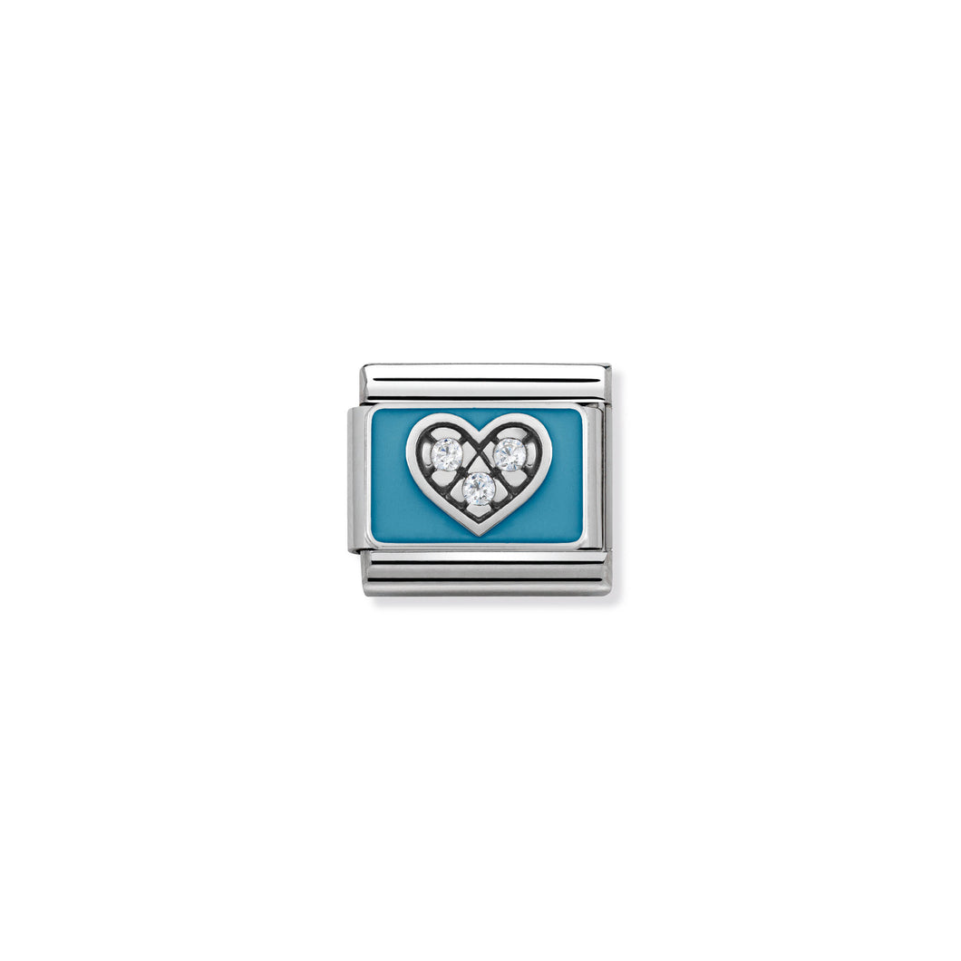 COMPOSABLE CLASSIC LINK 330306/07 LIGHT BLUE HEART WITH CZ & ENAMEL IN 925 SILVER