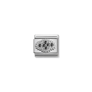 COMPOSABLE CLASSIC LINK 330316/02 FLOWER WITH BLACK CZ IN 925 SILVER