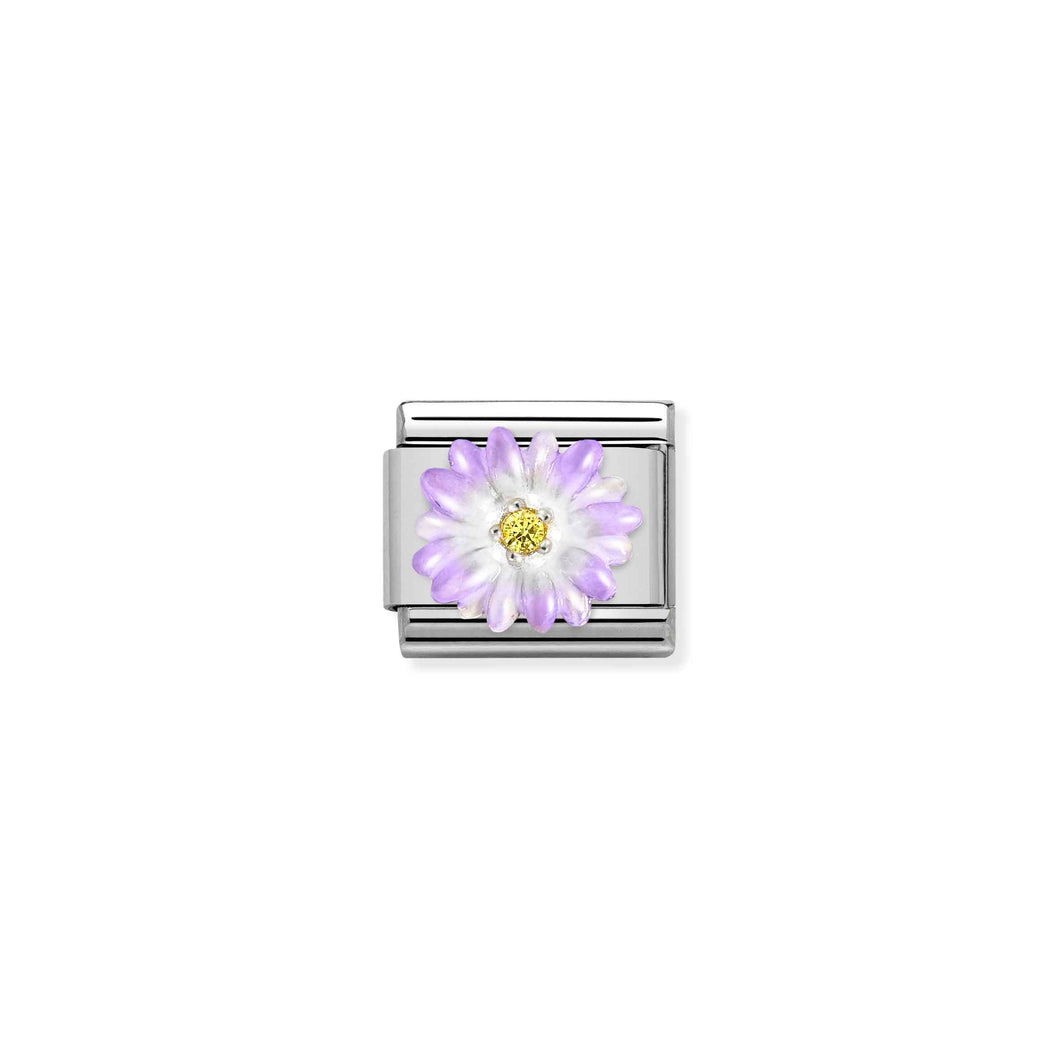 COMPOSABLE CLASSIC LINK 330321/03 ENAMEL PURPLE FLOWER IN 925 SILVER
