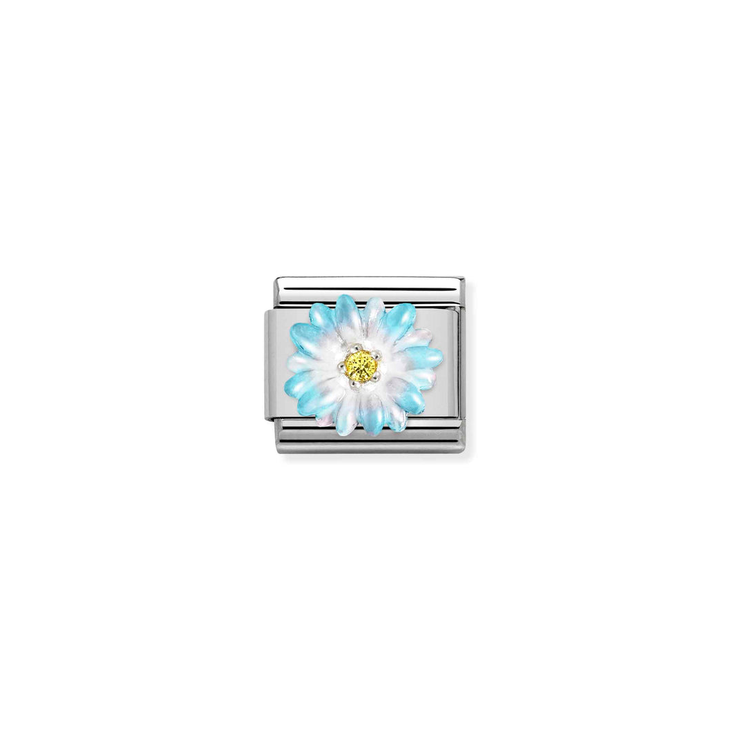 COMPOSABLE CLASSIC LINK 330321/06 ENAMEL BLUE FLOWER IN 925 SILVER