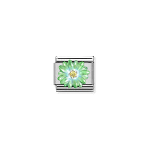 COMPOSABLE CLASSIC LINK 330321/07 ENAMEL GREEN FLOWER IN 925 SILVER