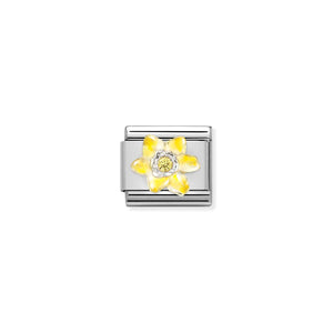 COMPOSABLE CLASSIC LINK 330321/08 ENAMEL NARCISSUS YELLOW FLOWER IN 925 SILVER
