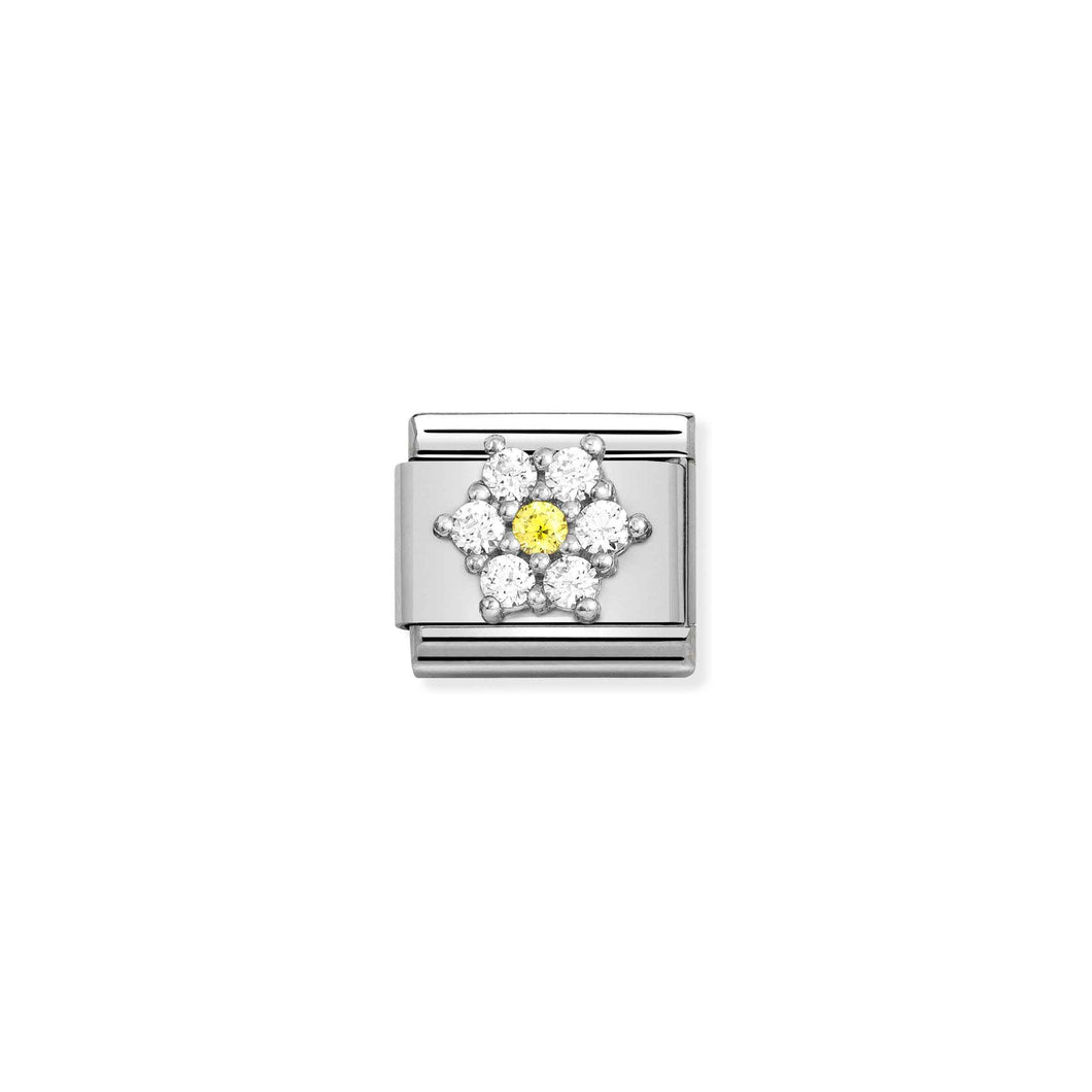 COMPOSABLE CLASSIC LINK 330322/01 WHITE & YELLOW FLOWER CZ IN SILVER