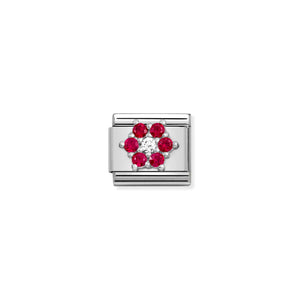 COMPOSABLE CLASSIC LINK 330322/02 RED & WHITE FLOWER CZ IN SILVER