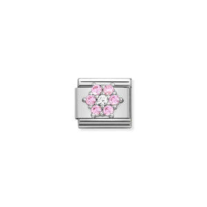 COMPOSABLE CLASSIC LINK 330322/03 PINK & WHITE FLOWER CZ IN SILVER