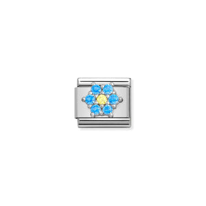 COMPOSABLE CLASSIC LINK 330322/04 LIGHT BLUE & YELLOW FLOWER CZ IN SILVER