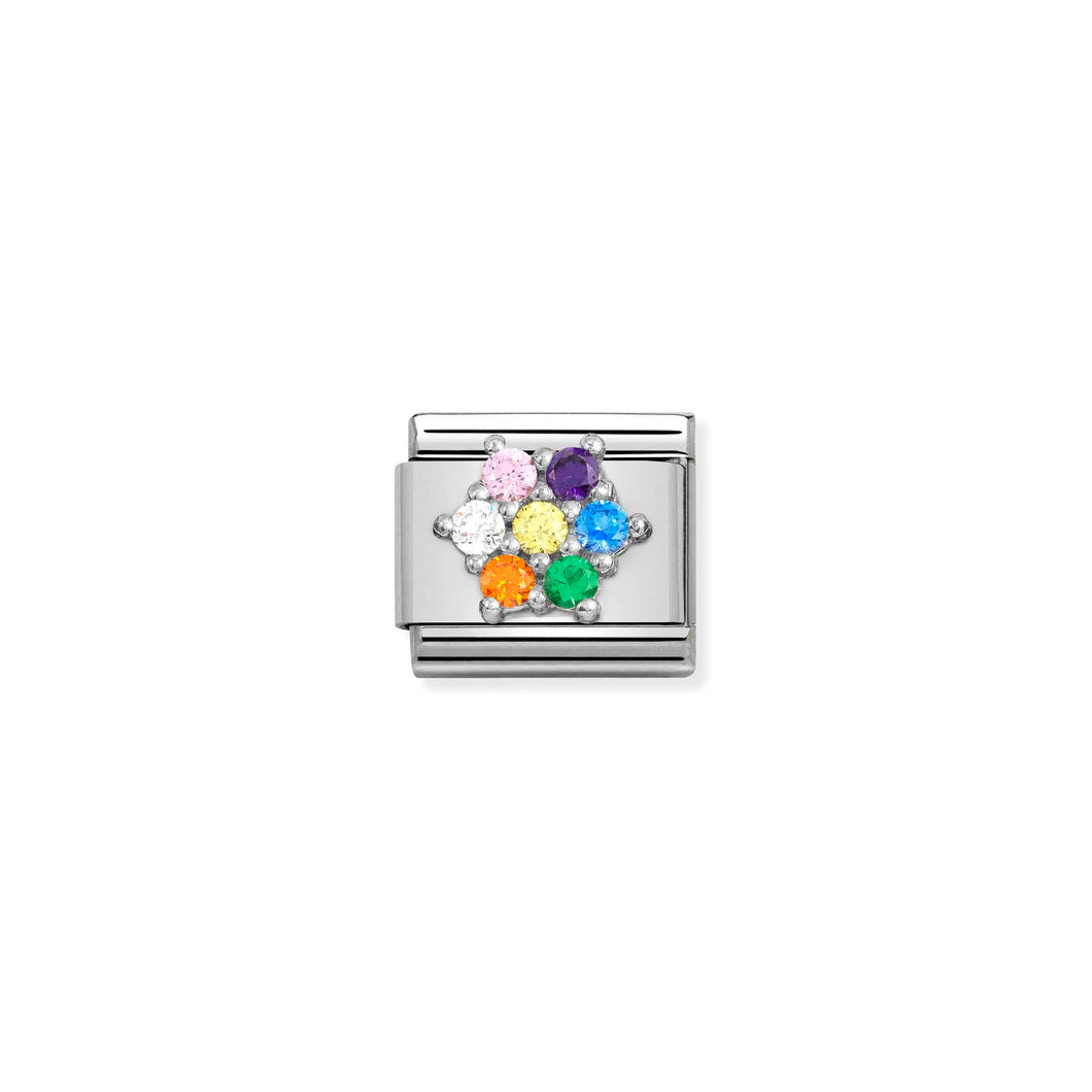 COMPOSABLE CLASSIC LINK 330322/05 RAINBOW CZ FLOWER IN SILVER