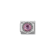 Load image into Gallery viewer, COMPOSABLE CLASSIC LINK 330601/003 ROUND FACETED PINK CZ WITH TWIST DETAIL IN 925 SILVER
