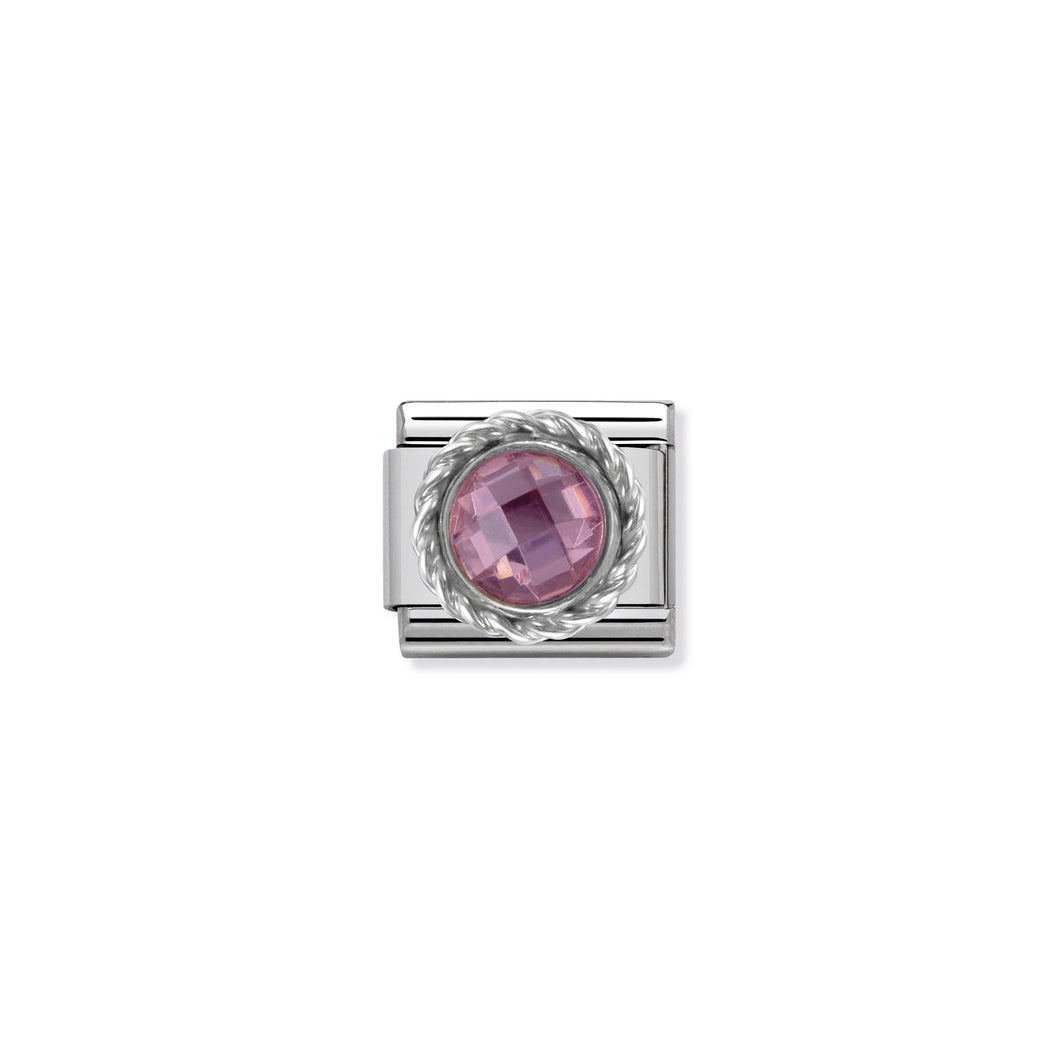 COMPOSABLE CLASSIC LINK 330601/003 ROUND FACETED PINK CZ WITH TWIST DETAIL IN 925 SILVER