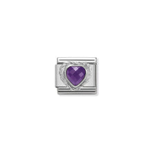 Load image into Gallery viewer, COMPOSABLE CLASSIC LINK 330603/001 PURPLE FACETED HEART CZ WITH TWIST DETAIL IN 925 SILVER
