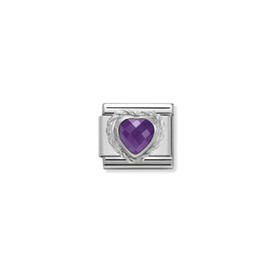 COMPOSABLE CLASSIC LINK 330603/001 PURPLE FACETED HEART CZ WITH TWIST DETAIL IN 925 SILVER