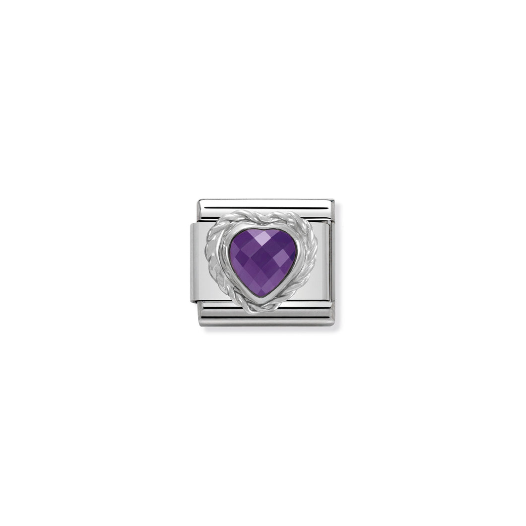COMPOSABLE CLASSIC LINK 330603/001 PURPLE FACETED HEART CZ WITH TWIST DETAIL IN 925 SILVER