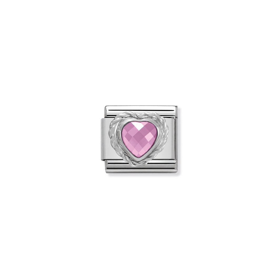 COMPOSABLE CLASSIC LINK 330603/003 PINK FACETED HEART CZ WITH TWIST DETAIL IN 925 SILVER