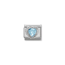 Load image into Gallery viewer, COMPOSABLE CLASSIC LINK 330603/006 LIGHT BLUE FACETED HEART CZ WITH TWIST DETAIL IN 925 SILVER
