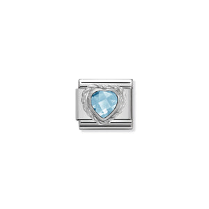 COMPOSABLE CLASSIC LINK 330603/006 LIGHT BLUE FACETED HEART CZ WITH TWIST DETAIL IN 925 SILVER