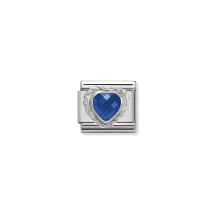 COMPOSABLE CLASSIC LINK 330603/007 BLUE FACETED HEART CZ WITH TWIST DETAIL IN 925 SILVER