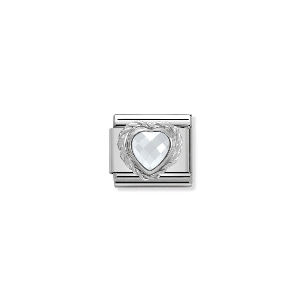 COMPOSABLE CLASSIC LINK 330603/010 WHITE FACETED HEART CZ WITH TWIST DETAIL IN 925 SILVER