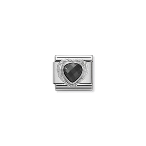 COMPOSABLE CLASSIC LINK 330603/011 BLACK FACETED HEART CZ WITH TWIST DETAIL IN 925 SILVER