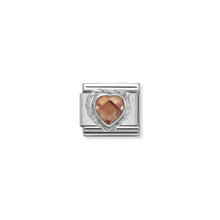 Load image into Gallery viewer, COMPOSABLE CLASSIC LINK 330603/024 CHAMPAGNE FACETED HEART CZ WITH TWIST DETAIL IN 925 SILVER
